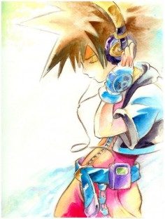Cool artwork of Sora, I love the artistic style that it's painted in! :)
