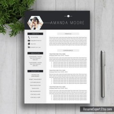 Creative Professional Resume Template / CV Template + Cover Letter Word (US Letter, A4), Modern Resume Design, Instant Download, Amanda M