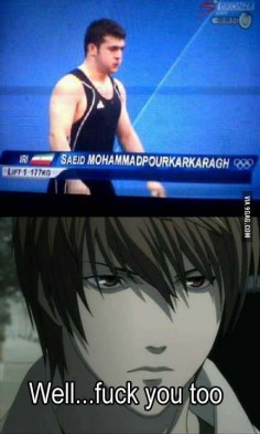Death Note Fail. Never getting his name down, Light.