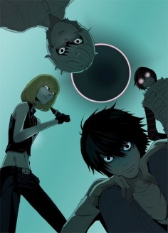 Death Note L's side. Light, down below, we will eliminate you! Tbh, I'm just looking at Mello's crotch.