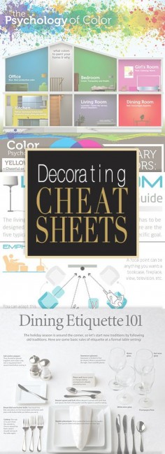 Decorating Cheat Sheets • All the info you will ever need for home decorating on simple easy to pin cheat sheet infographics!