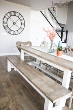 DIY Beautiful Rustic Farmhouse Table and Bench ! Her Finish is Amazing !