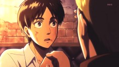 Eren's face is so adorably pathetic here (he's obviously terrified of Levi), and it's a look you don't see much on his face. But it's just so cute. xD