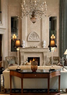 Fireplace, chandelier, room design, style