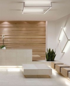 Framework by Manuel Vivian, sleek, clean lines, wood panels, reception area