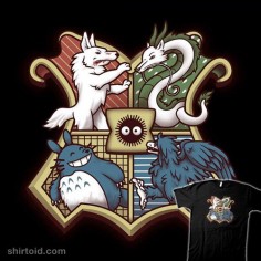 "Ghibliwarts" by chocopants Crest design featuring iconic characters from Princess Mononoke, Spirited Away, My Neighbor Totoro, and Howl's Moving Castle