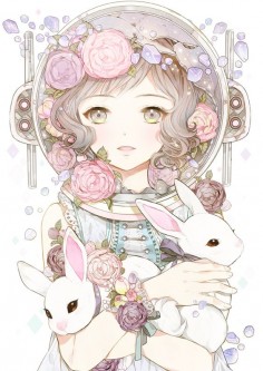 Girl-flowers-bunnys