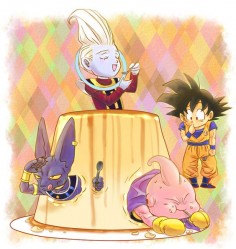 Goku, Whis, Bills, and Majin Buu