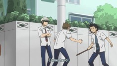 Got caught pretending they were in an epic video game. Hahaha! I loved these idiots (Danshi koukousei no nichijo aka Daily Lives of High School Boys)