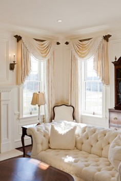 Great #valances - omg. all white/off white with wood accent living room. GORGEOUS