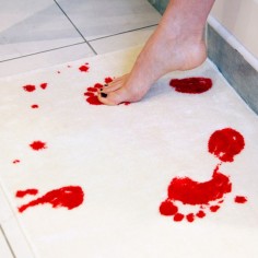  bathmat turns red when wet. for when you want to freak out family members, roommates,  funny!