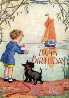 Happy Birthday Card a boy and his Scottish terrier Scotty dog
