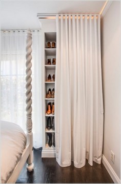 Hide a Shoe Closet in Your Bedroom Behind a Curtain