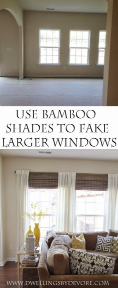 #home #windows Dwellings By DeVore: Bamboo Shades to make your windows look larger