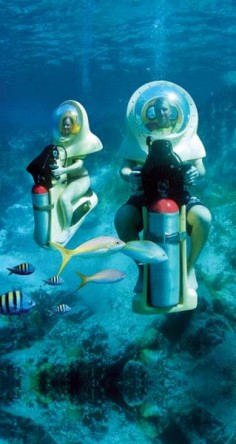 How cool is  the BOB (Breathing Observation Bubble) scooters in St John, Virgin Islands. Great fun! Easy to do and a diver stays with you to keep you on the path. You are 17 ft under water, scooting over shipwrecks, coral and through schools of fish.