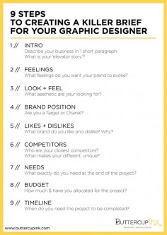 HOW TO BRIEF YOUR GRAPHIC DESIGNER: 9 steps to creating a killer brief for your graphic designer. #branding
