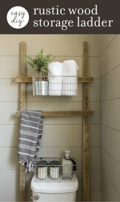 How to make this EASY rustic bathroom storage ladder with scrap wood in one afternoon!