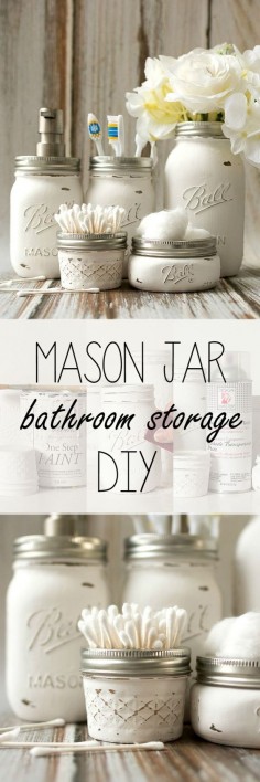 How to Paint and Distress these Farmhouse Style Mason Jars - Bathroom Storage and Accessories - Mason Jar Crafts Love