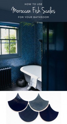 How to use Moroccan Fish Scales for your bathroom! Read about it on the blog to see which colors you love best, and the best ways to use these unique, handmade tiles! #mercurymosaics