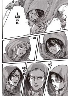 I can do it, ...no, we can do it, Eren, Armin, Mikasa, Levi, Erwin, Hanji, manga, comic, text, quote; Attack on Titan