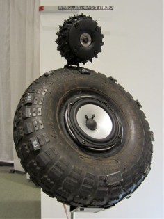I could see putting these recycled tire speakers in a man cave.