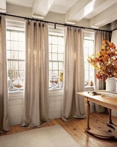 I did something very similar in my new great rm. floor to ceiling pulls your eye up, & the use of 4 panels for 3 windows gives it a streamlined look.