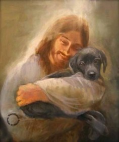 I have never found a picture of Christ with a pet prior to this painting. It is such an amazing inspired work of art thatshows our Savior caring for our beloved pets that have passed on.