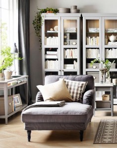 I like this chaise lounge from ikea! /// decorating with glass display cabinets / sfgirlbybay
