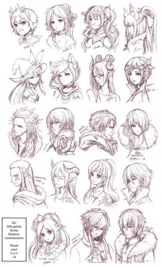 Inspiration: Hair & Expressions ----Manga Art Drawing Sketching Head Hairstyle---- [[[Batch6 by omocha-san on deviantART]]]