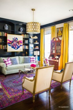 Interior design success! Admiring this stunning living room project featuring an overdyed Zahra rug from Surya (ZHA-4001). Design: @cassiesugarplum Photo: @sothentheysayblog
