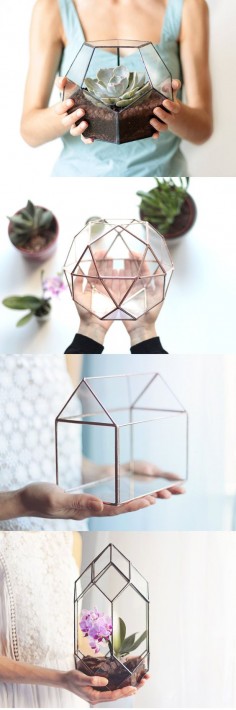 Istanbul-based Etsy shop Waen crafts geometric glassware that adds a modern touch to a conventional planter.