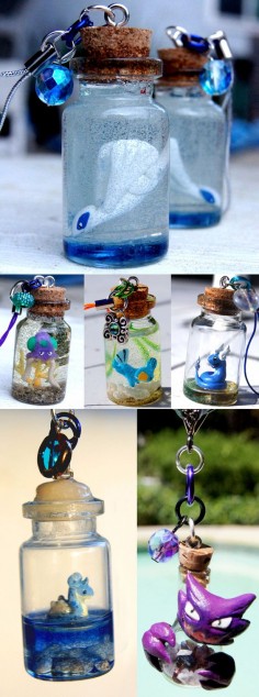 It would be more humane to keep Pokemon in these adorable glass bottles instead of trapped inside a Pokeball all day. These miniature critters seem much happier as they’re carefully cased with their preferred surrounding environment. #pokemon