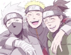 Kakashi, Naruto and Iruka. They all look so happy 