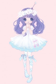 Kawaii • girl • lolita • art • drawing • illustration • anime • manga • purple hair • dress • cute • wallpaper • background
