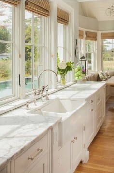 Kitchen Farmhouse Sink. Kitchen farmhouse sink is from Signature Hardware. It is the 39 inches wide Risinger double bowl fireclay sink. #Kitchen #Sink #FarmhouseSink Connecticut Stone.