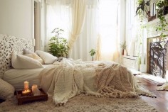 Layered sheers. Still let's light in. Cozy White Warm Bohemian Bedrooms .....