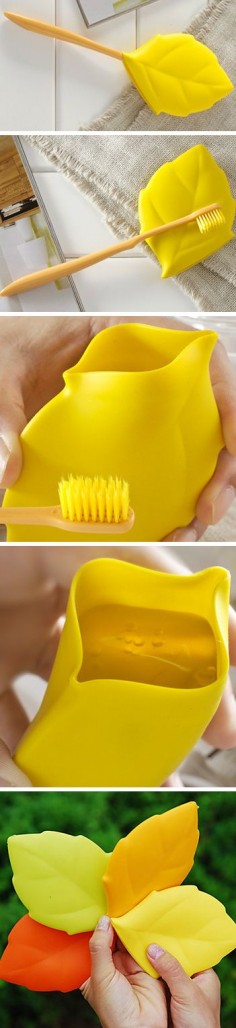 Leaf toothbrush cover that converts into a drinking /rinsing cup! Perfect for travel - genius! #product_design