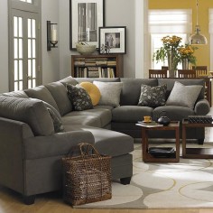 Left Cuddler Sectional -- love the idea of a gray  yellow looks great; kelly green would be an awesome accent color too. or brick red. so many options!