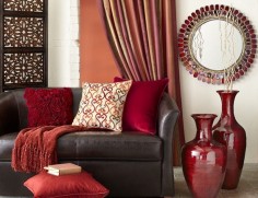 Leo Zodiac: Pier 1 Alluring Mirror with Red Bamboo Vases and assorted pillows