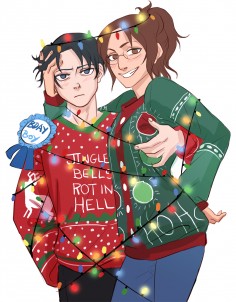 Levi's personality is his sweater. "Jingle bells, rot in hell" omg he's grabbing Hanji's boob.