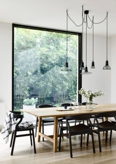 Light, bright and minimal Scandinavian style dining room.
