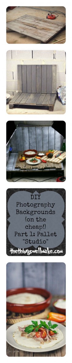 Looking for an inexpensive way to make yourself a variety of backgrounds for your food and small object photography? Make sure to read the post for lots of ideas for taking better food and craft photos for your blog… Or take better pictures for selling small items on ebay… Part 1… Make yourself a pallet studio- on the cheap, and see how you can change it up! This links to a part 2 with great ideas for other inexpensive photo backgrounds!