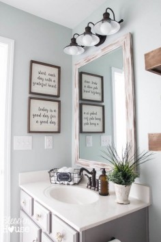 Love the 2 framed quotes in the bathroom from Bless'er House. The Trick to Get Designer Paint Colors on the Cheap