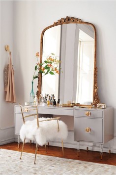 love this vanity idea with an over-sized mirror!