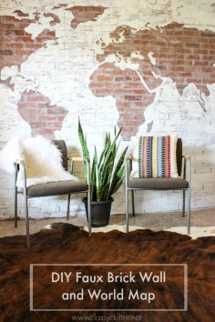 Mallory & Savannah of Classy Clutter used faux brick panels and paint from The Home Depot to create this cool DIY Brick Wall Map. || @Classy Clutter