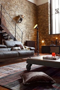 Masculin charme / leather couch / brick wall / industrial