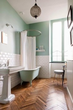 Mint and white bathroom