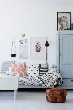 Mix and match pillows. Any easy way to reuse fabric from your stash to match your new home