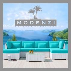 MODENZI DELUXE 7C WHITE Modern Outdoor PE Wicker Sofa Patio Furniture Set #MODENZI