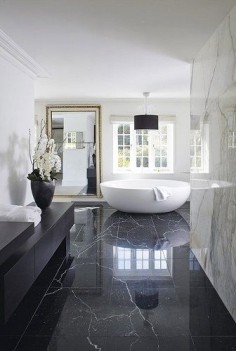 Modern black and white luxury bathroom design. See more inspirations at  #homedecorideas #bathroom #luxuryhomes modern design, interior design, luxury interior design .